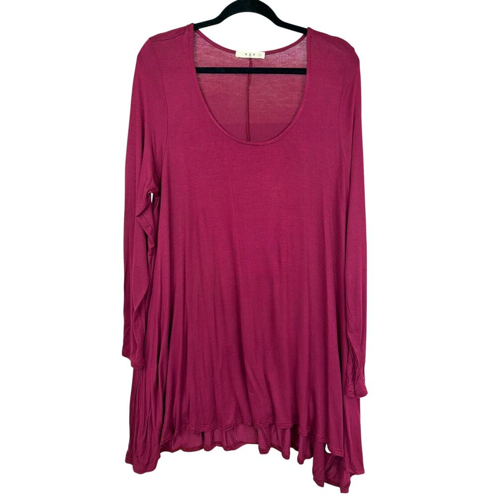 Uge Maroon Long Sleeve Scoop Neck High Low Top L